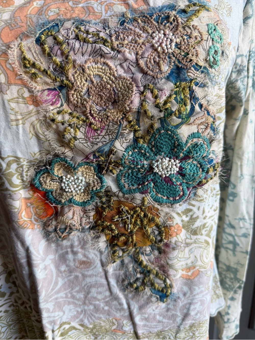 Sundance Multi-Color Floral Patchwork Long-Sleeve Scoop Neck Top - Picture 3 of 6